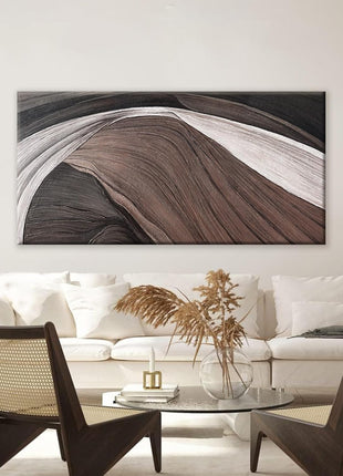 Contemporary Abstract Canvas Artwork - Brown and Black & White Wall Decor for Living Spaces and Hospitality, 24x48 Inches