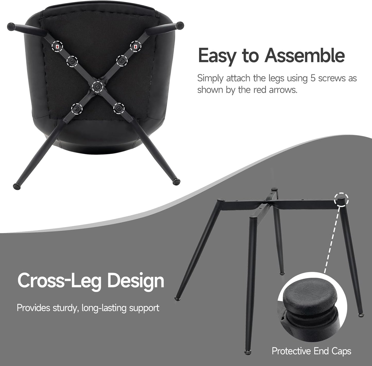 Dining Chairs Set of 2, PU Leather Modern Armless Kitchen Dining Room Chairs, Upholstered Accent Side Chairs with Metal Legs (Black)