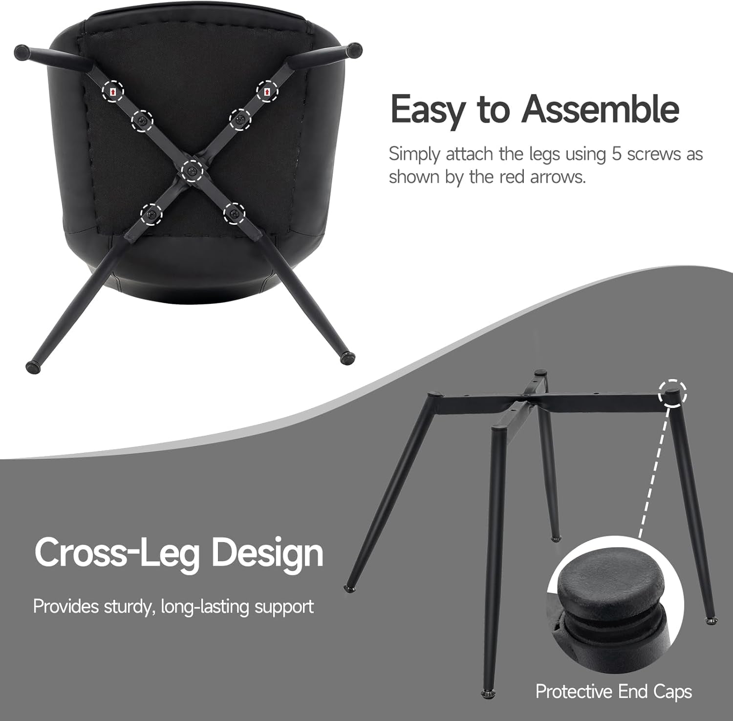 Dining Chairs Set of 2, PU Leather Modern Armless Kitchen Dining Room Chairs, Upholstered Accent Side Chairs with Metal Legs (Black)