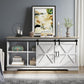 Farmhouse TV Stand for 65 Inch Television Stand, Entertainment Center with Storage Cabinets and Sliding Barn Doors, Rustic Media TV Console Table for Living Room, Grey White/Grey Wash
