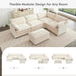 113'' Modular Sectional Cloud Couch, 5 Seater Corner Sofa Big Comfy Corduroy Oversized L Shaped Couch with 2 Pillows, Chaise, Ottoman, Deep Seat Sectional Couches for Living Room Office, Beige