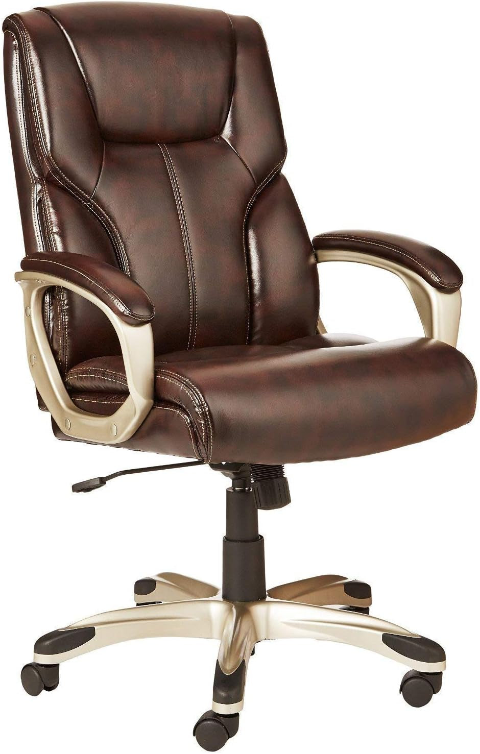 Executive High Back Office Desk Chair, Adjustable Height, Tilt, Swivel, One Size, Brown/Gold