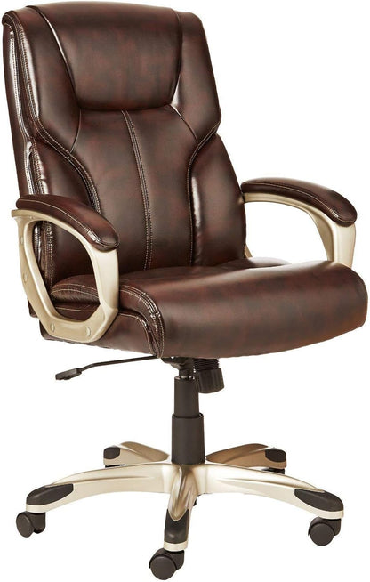 Executive High Back Office Desk Chair, Adjustable Height, Tilt, Swivel, One Size, Brown/Gold