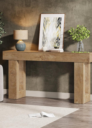 63-Inch Rectangular Wooden Console Table for Living Room, Entryway, and Hallway in Natural Finish