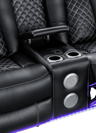 Leather Power Recliner Sofa Set - 3-Piece Home Theater Seating with Loveseat, Chair, Coffee Table, Reading Light, and Cup Holders for Living Room