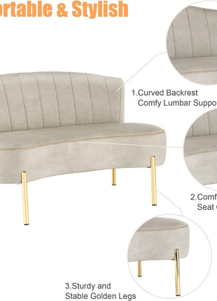 Upholstered Loveseat Settee with Backrest and Golden Metal Legs for Dining Room, Living Room, and Bedroom Furniture