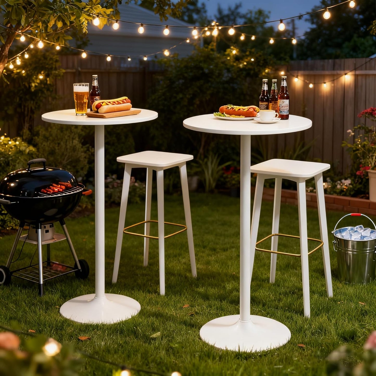 Cocktail Table,Two-In-One Modern Style Standing Circular Bar Table 40"/22" Two Convertible Height Suitable for Dining Room, Restaurant, Kitchen (6, White)