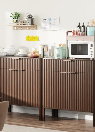 Fluted Walnut Buffet Cabinet - Modern Sideboard with Storage, Doors & Drawer for Living Room, Kitchen, Dining Room, and Entryway, Easy Assembly, 31