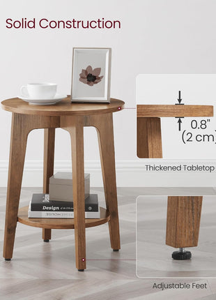MAEZO 2-Tier Round Side Table with Tapered Legs and Curved Transitions, Perfect for Compact Living Spaces, Honey Brown Finish ULET283T41