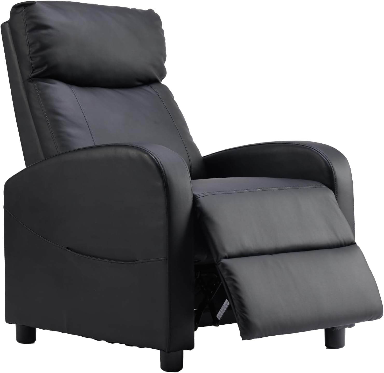 Recliner Chair PU Leather Recliner Sofa No Massage, Home Theater Seating with Lumbar Support, Adjustable Push Back Overstuffed High-Density Sponge Reclining for Living Room, Black