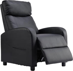 Recliner Chair PU Leather Recliner Sofa No Massage, Home Theater Seating with Lumbar Support, Adjustable Push Back Overstuffed High-Density Sponge Reclining for Living Room, Black