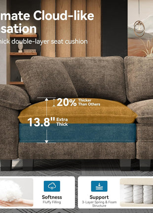 Oversized Modular Chenille Loveseat Sofa, 87.5'' with Enhanced Armrests and Pillows, Modern Upholstered 2-Seater for Living Room or Bedroom in Taupe