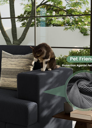 Elegant 2-Piece Black Corduroy Sofa Set for Living Rooms and Bedrooms