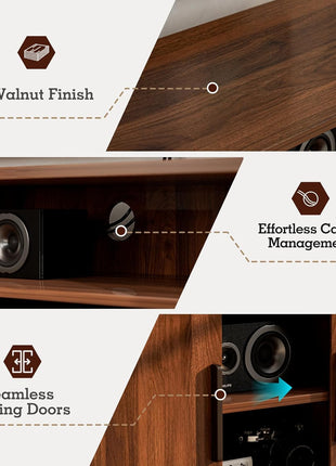 Contemporary TV Stand for Up to 60-Inch TVs, Entertainment Center with Sliding Doors and Adjustable Shelving, Walnut Finish, Perfect for Living Room and Bedroom Storage