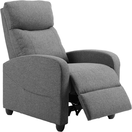 Recliner Chair Fabric Recliner Sofa No Massage, Home Theater Seating with Lumbar Support, Adjustable Push Back Overstuffed High-Density Sponge Reclining for Living Room, Slate Gray