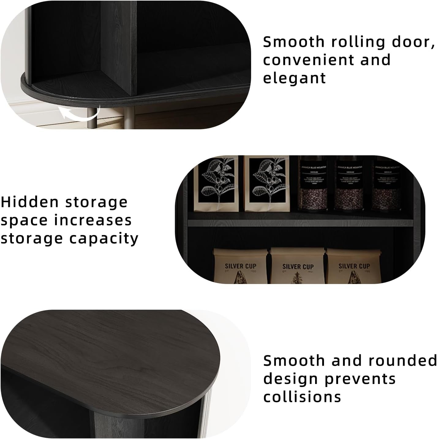 Buffet Sideboard Cabinet with Storage, 55" Fluted Cabinet with Sliding Door & Adjustable Shelf, Modern Accent Coffee Bar Console Table for Kitchen, Entryway, Black