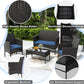 4-Piece Outdoor Patio Furniture Set, Wicker Rattan Chairs & Sofa with Cushions and Glass Coffee Table, Conversation Set for Backyard, Lawn, Porch, Pool, Garden (Navy-2)