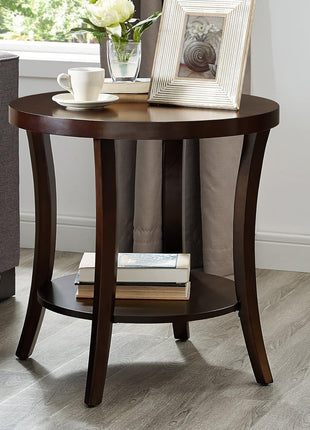 Perth Contemporary Round End Table with Shelf in Espresso Finish