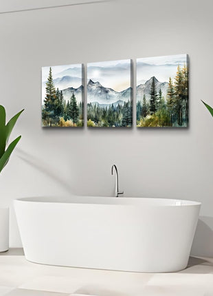 Contemporary Abstract Mountain and Forest Landscape Canvas Art Set - 3-Piece Framed Wall Decor for Living Room, Bedroom, and Office