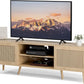 TV Stand for Tvs up to 65'', Entertainment Center with Rattan Door, Shelves & 2 Cabinets, Long Boho Media Console for Living Room, Natural
