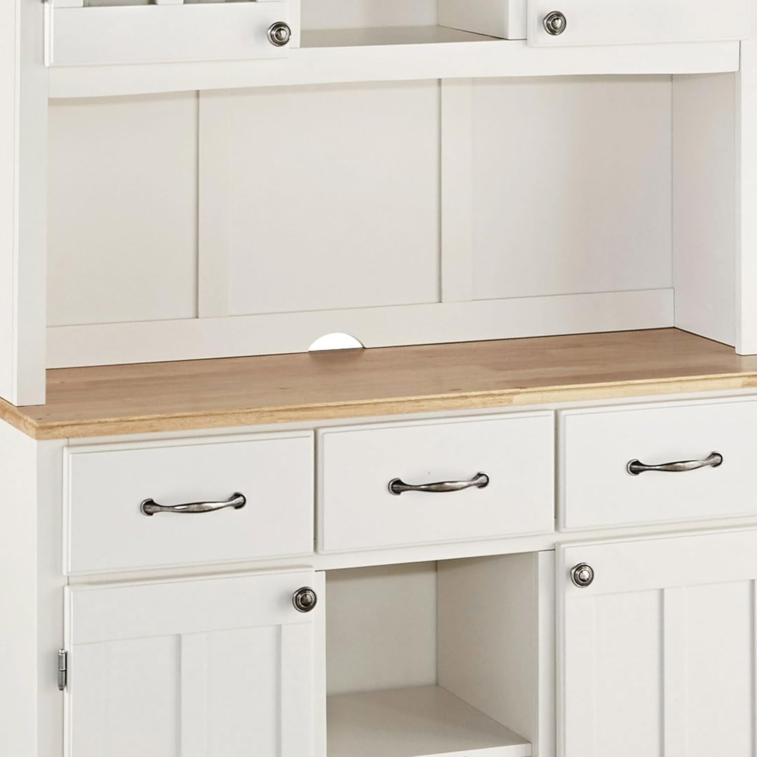 Buffet of Buffets Off-White Server with Hutch and Natural Wood Top
