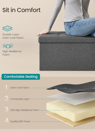 MAZIE Collection 43-Inch Folding Storage Ottoman Bench - Functional Footrest and Storage Solution for Living Room, Bedroom, and Entryway, Dark Gray, 660 lb Capacity