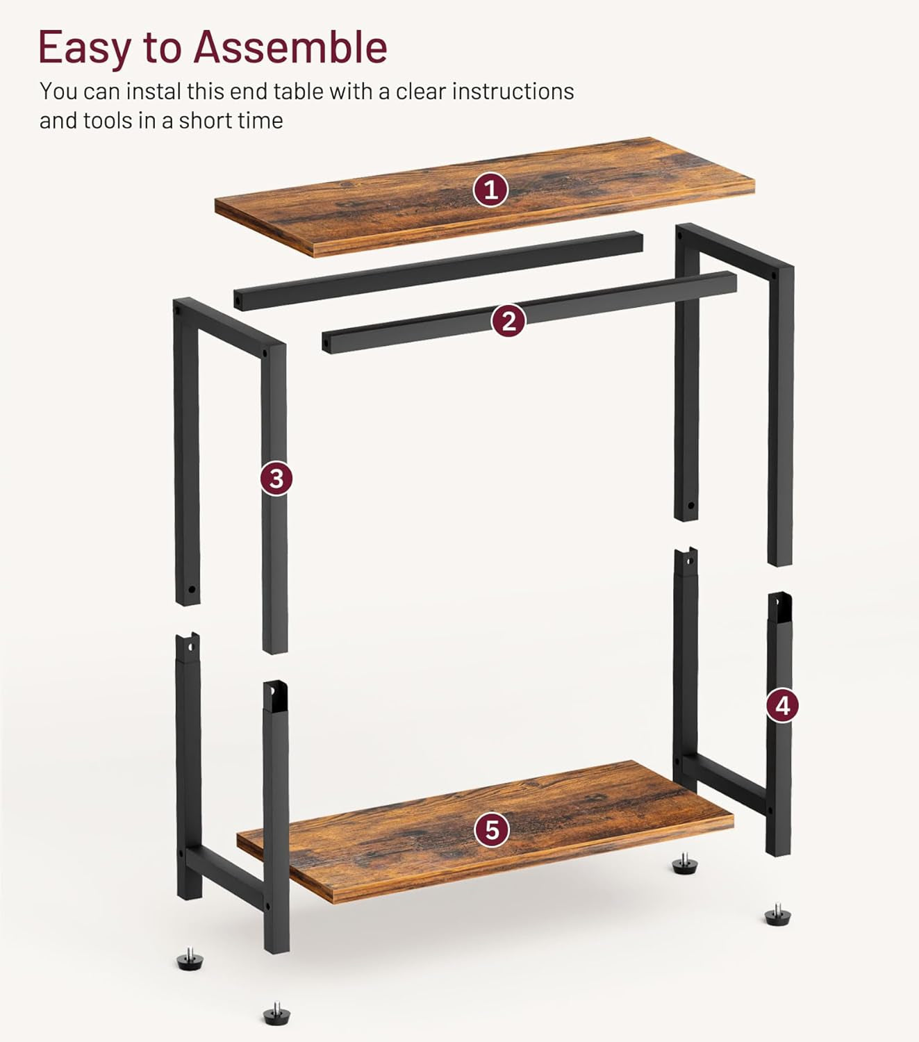 Narrow Small Side Table for Small Space, 2 Tier Sofa Skinny End Table for Living Room, Bedroom beside Slim Nightstand, Rustic Brown and Classic Black