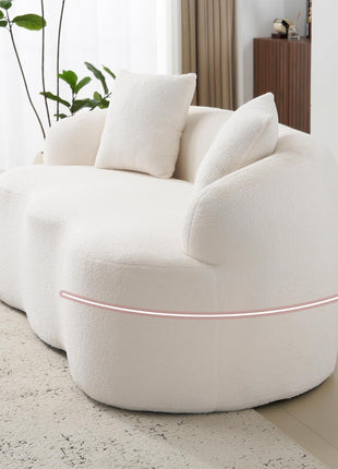 67-Inch Curved Modern Loveseat Sofa in Cream White with Two Pillows, Ideal for Small Living Spaces, No Assembly Required