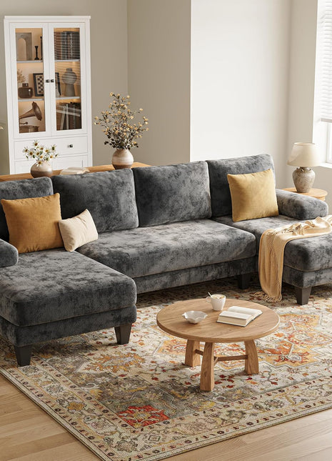 U-Shaped Modern Sectional Sofa for Living Room | 112-Inch Dark Grey Chenille Couch with Dual Chaise for Apartments