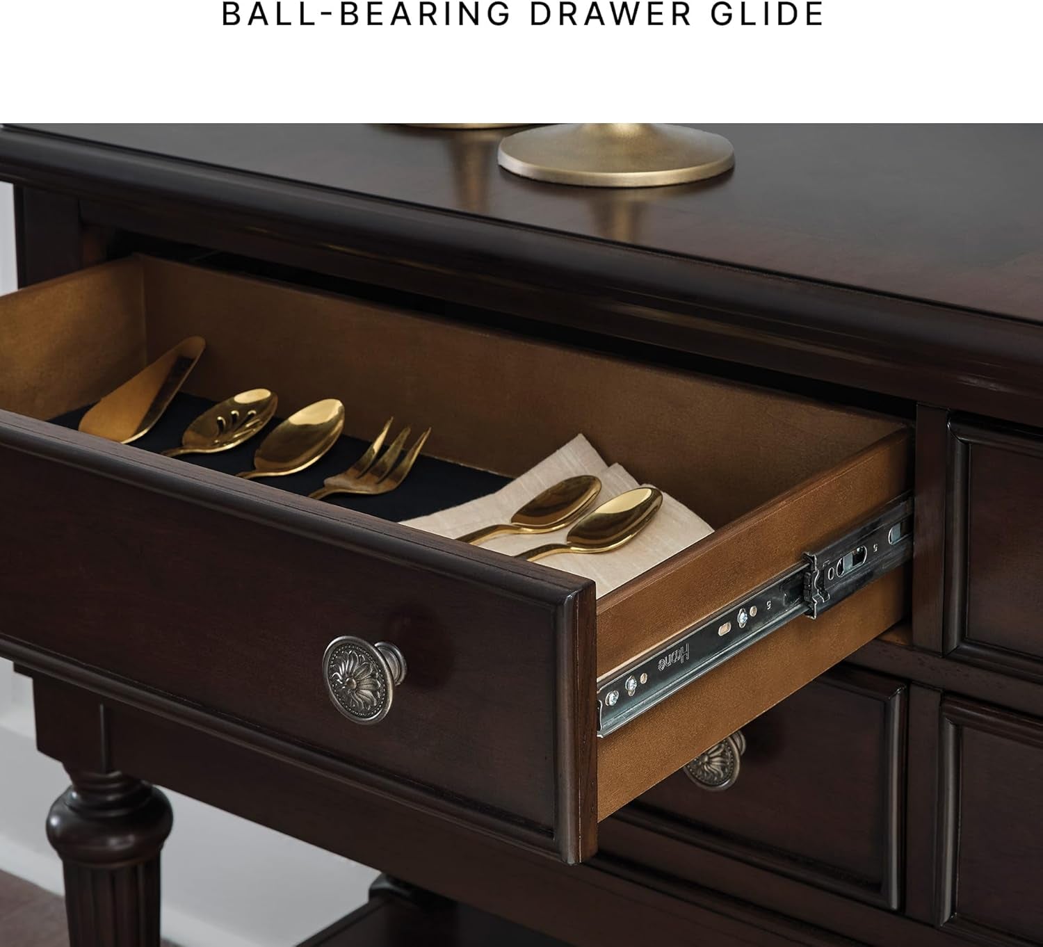 Lavinton Classic 4-Drawer Dining Server with Open Shelf, Dark Brown