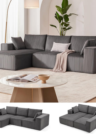 108-Inch Modular Sectional Sofa - Modern L-Shaped Cloud Couch with Deep Seat and Left-Facing Chaise, Upholstered for Living Room or Bedroom (Grey)