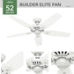 52 Inch Indoor Ceiling Fan No Light with Pull Chain - White Ceiling Fan without Light, Standard Mount, 5 Blades, for Bedroom, Living Room, or Kitchen - Builder Elite 53240, Snow White