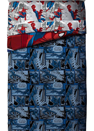 Marvel Spider-Man Burst 4-Piece Twin Bed Set - Reversible Comforter and Sheet Set - Super Soft, Fade-Resistant Microfiber - Official Marvel Merchandise