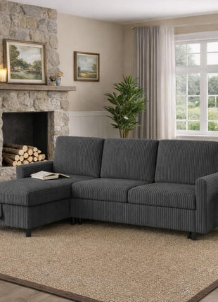 Versatile Grey Sleeper Sofa Bed with Storage Chaise - Elegant L-Shaped 3-Seat Sectional for Compact Living Spaces