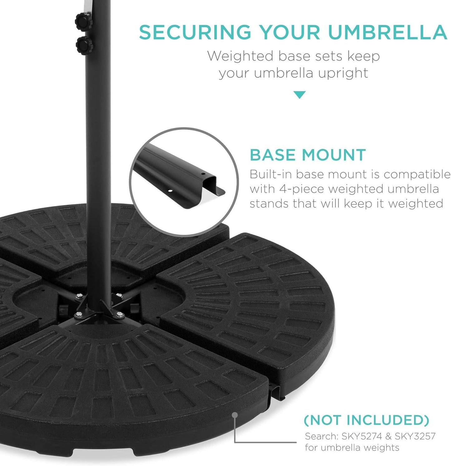 10Ft Solar LED Offset Cantilever Hanging Market Patio Umbrella, 8 Sturdy Ribs, Easy Adjustment - Tan