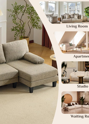 110” U-Shape Sectional Sofa Set with Chenille Upholstery, 4 Seats, Double Chaises, and Wood Grain Legs in Khaki for Living Room and Apartment