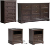 Farmhouse Bedroom Sets of 4, 4Pcs Farmhouse Dresser Set，Including 9 Drawer Dresser, 5 Drawer Dressers and Nightstand Set of 2 with Charging Station (Brown Sets, 4 Pieces)