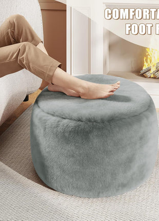 Contemporary 20-Inch Foam-Filled Round Pouf Ottoman - Versatile Soft Floor Seating for Living Room, Nursery, or Dorm (Grey)