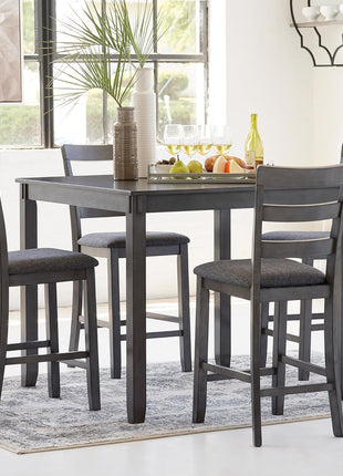 Signature Design by Ashley Bridson 5-Piece Gray Wood Dining Room Set with Table and 4 Ladderback Barstools