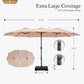 15 Ft Extra Large Patio Umbrella with Base Included, Rectangular Outdoor Umbrella Heavy Duty, Market Umbrella Double-Sided Fade Resistant for Pool Garden Backyard, Beige