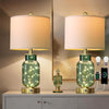 22" Glass Table Lamps Set of 2, Green Modern Bedside Lamp with LED Night Light for Living Room, Nightstand Lamp with USB Ports for Bedrooms, Study Room, End Table(2 Bulbs Included)