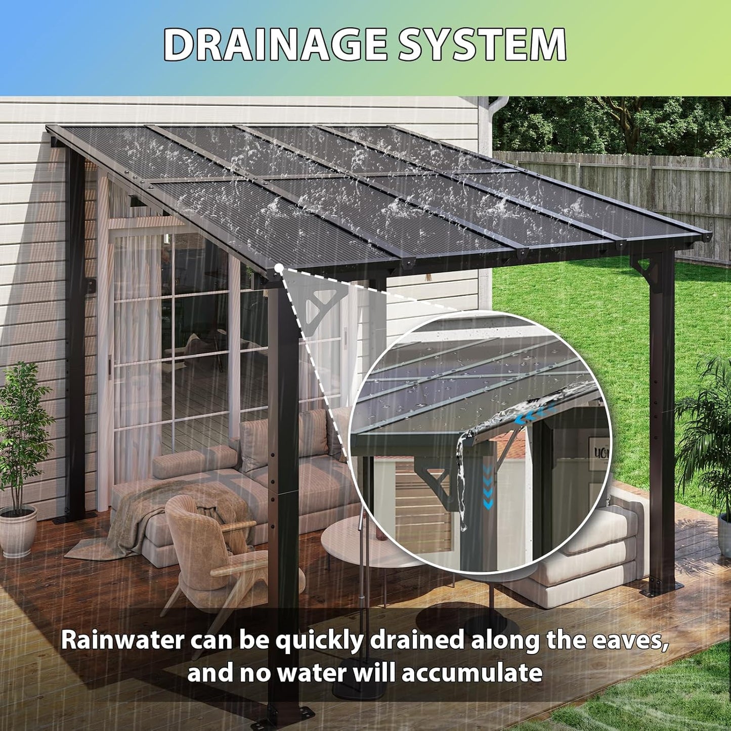 8'X 10' Premium Gazebo with Aluminum Top Frame & Polycarbonate Panel, Wall Mounted Gazebos Pergola, Outdoor Patio Lean to Gazebo, Awnings with Sloped Roof, for Backyard, Porch, Deck