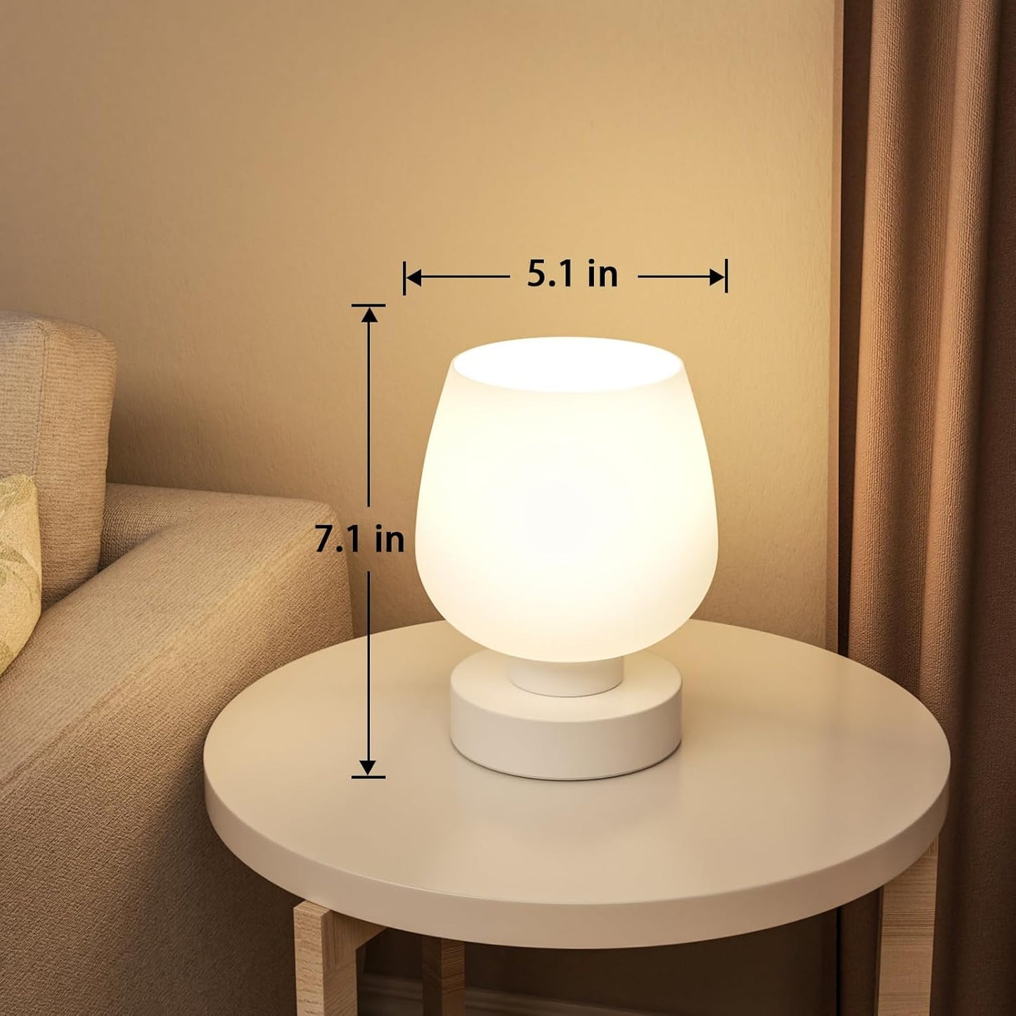 Touch Table Lamp for Nightstand - Small Bedside Lamp for Bedroom Living Room Night Stands, Desk Lamp with White Glass Shade for Small Spaces, 3 Way Dimmable, LED Bulbs, Gifts