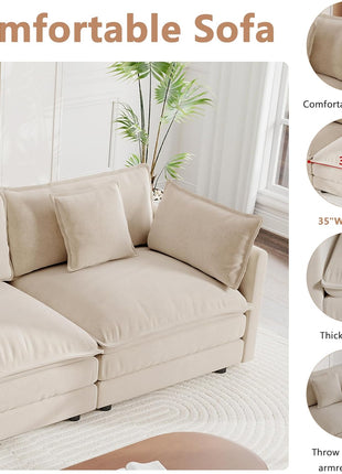 111.5" Modular Sectional Sofa - L-Shaped 3-Seater with Movable Ottoman in Light Coffee Finish