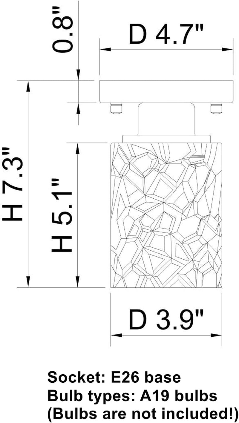 2 Pack Semi Flush Mount Ceiling Light, Clear Geometric Glass Shade, Brushed Nickel Farmhouse Light Fixture for Hallway, Laundry Room, Kitchen,Bathroom and Foyer AL9082-S2