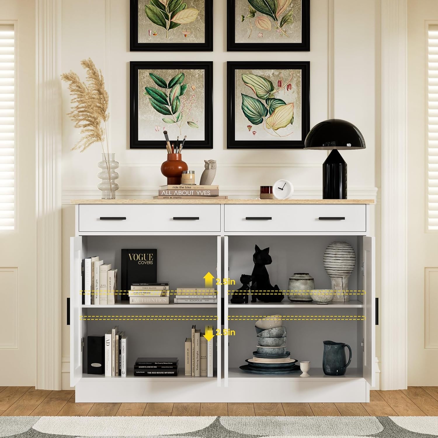 53" White Buffet Cabinet with Storage, Kitchen Sideboard Buffet Server with 2 Drawers & 4 Doors, Modern Coffee Bar Cabinet Credenza for Dining Room, Living Room, Hallway