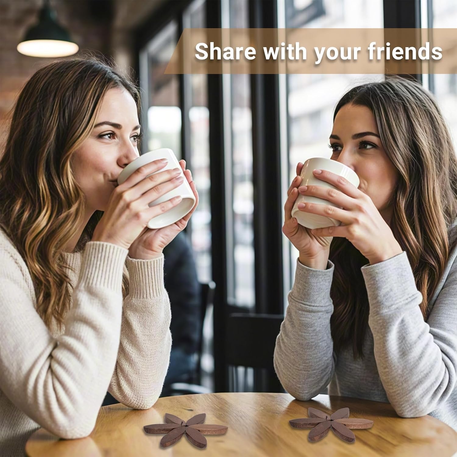 Coasters, Wooden Tree-Shaped Sapeli Wood Drink Coasters Set for Coffee Table, Kitchen Table Decor