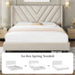 Queen Bed Frame Upholstered Platform Bed with Wing Side/Wooden Slat Support/Tufted Headboard with Wing Side/Mattress Foundation/No Box Spring Needed,Beige Queen Bed