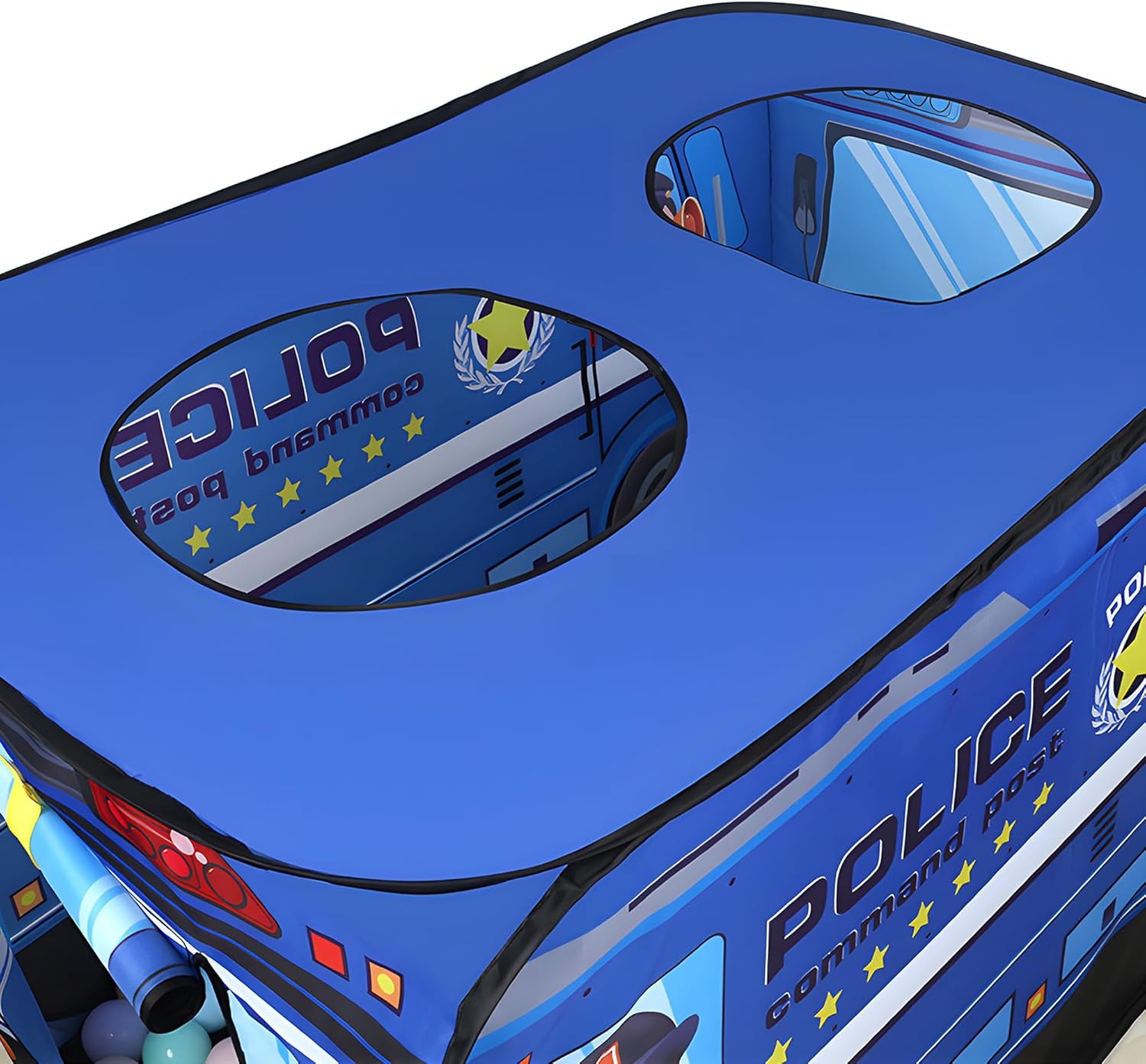 Pop up Play Tent for Kids - Foldable Indoor & Outdoor Playhouse Vehicle Toys for Toddlers, Boys and Girls - 2 Openings, Flat-Folding for Compact Storage(Police Car,Blue)