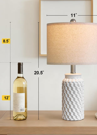 20.5" White Modern Ceramic Bedside Lamp Set of 2 - Elegant Table Lamps for Bedroom, Living Room, and Office Decor